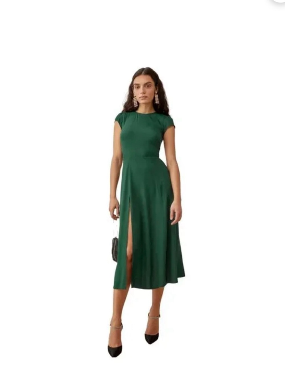 Reformation Green Midi Dress with Front Slit